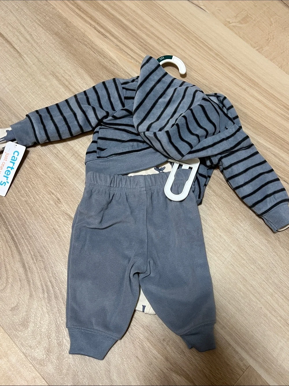 Carter's Blue & Cream Striped Hoodie One-Piece Bodysuit Set